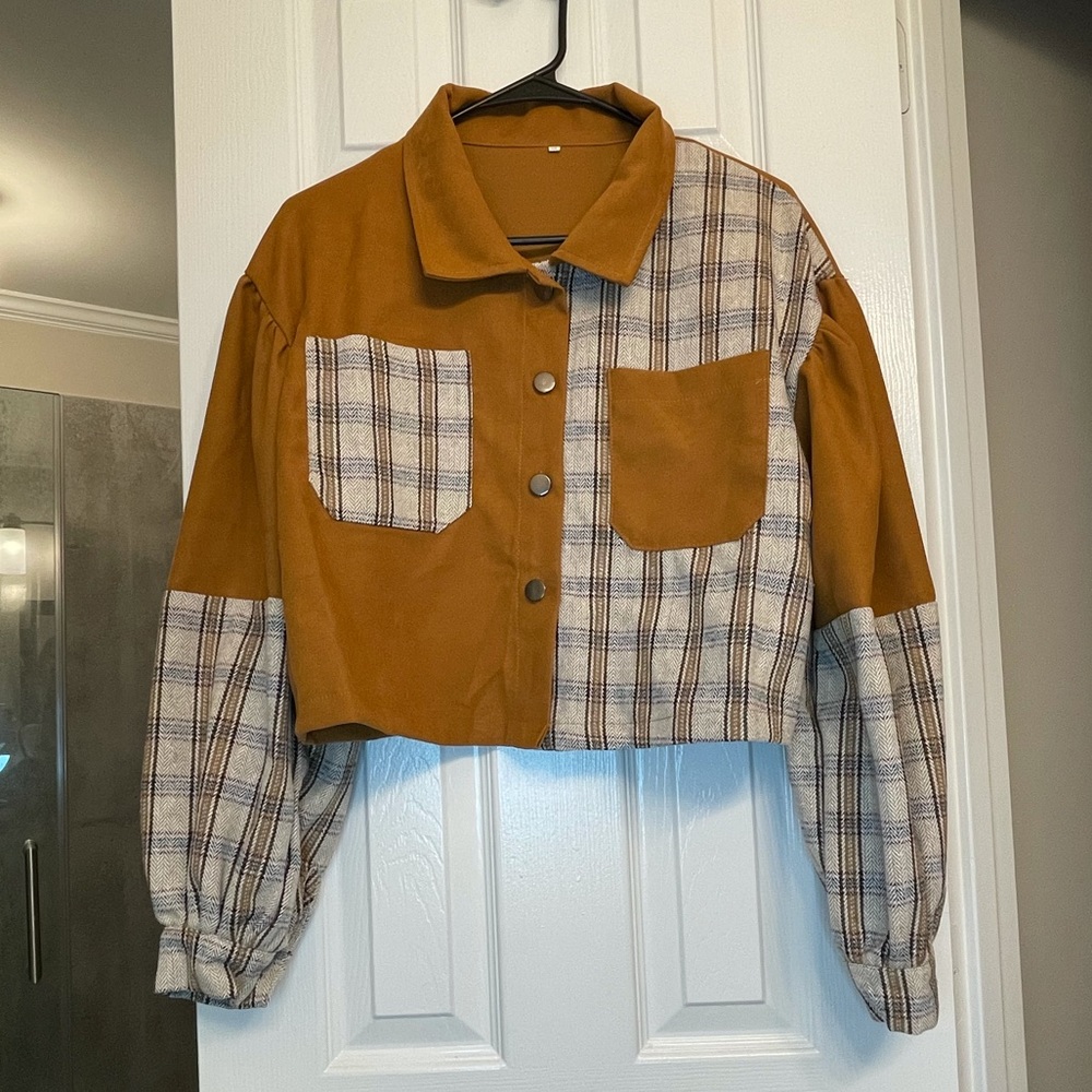 Plaid & Corduroy Crop Jacket | Size S